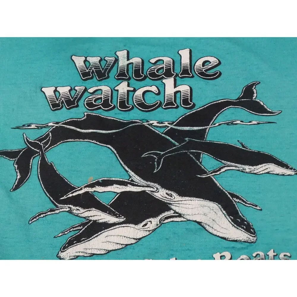 Vintage Capt John Boats Whale Watch T Shirt S Teal Plymouth MA Coastal Gorpcore
